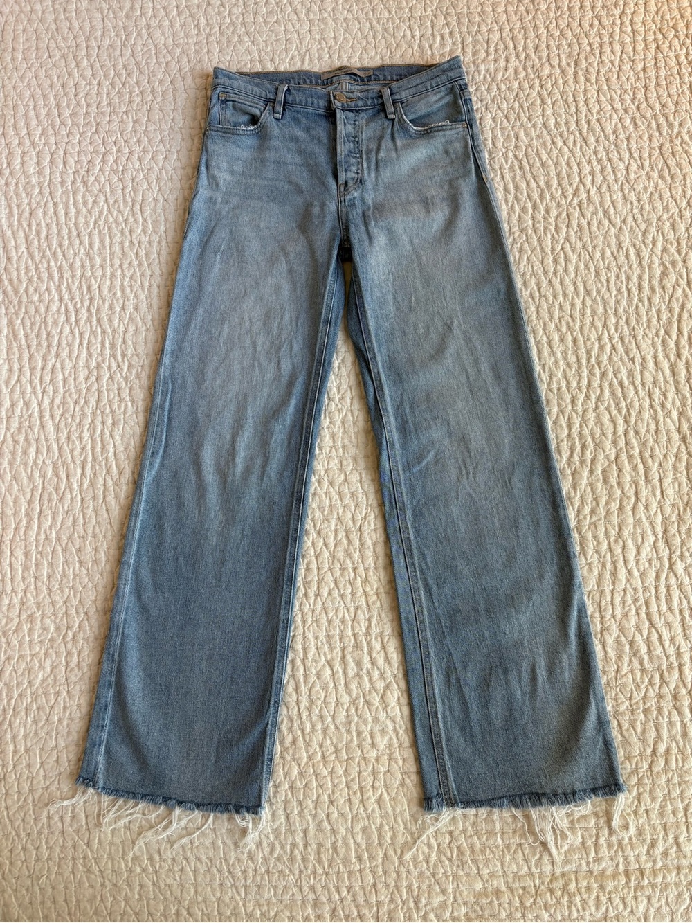 Hudson Jeans Light Blue Wide-Leg Raw Hem Jeans